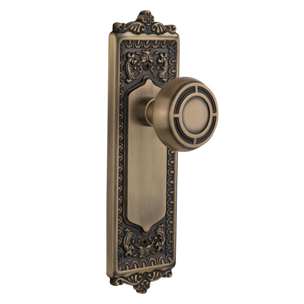 Nostalgic Warehouse EADMIS Passage Knob Egg and Dart Plate with Mission Knob in Antique Brass
